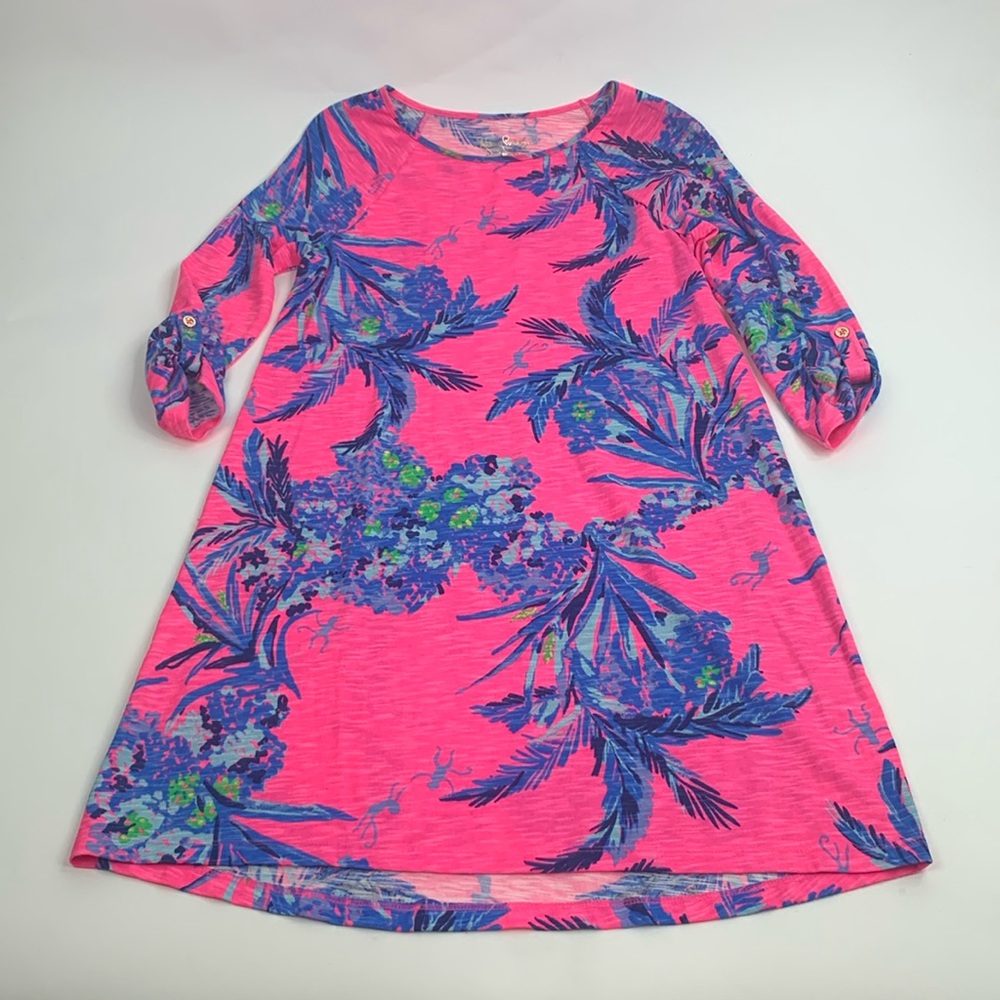 Lilly Pulitzer Floral Dress XS Neon pink and blue Three quarter sleeve New NWOT
